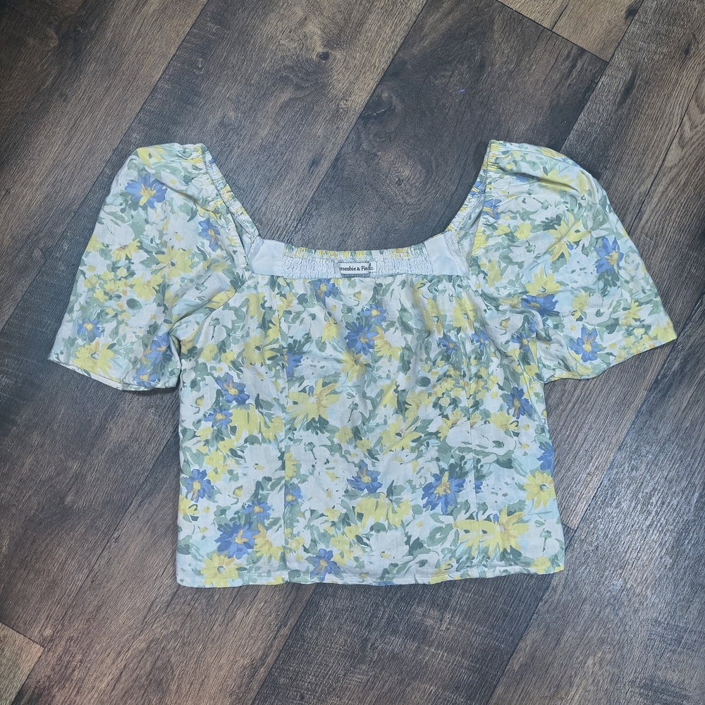 Abercrombie & Fitch Floral Blouse in Blue, Yellow, and White